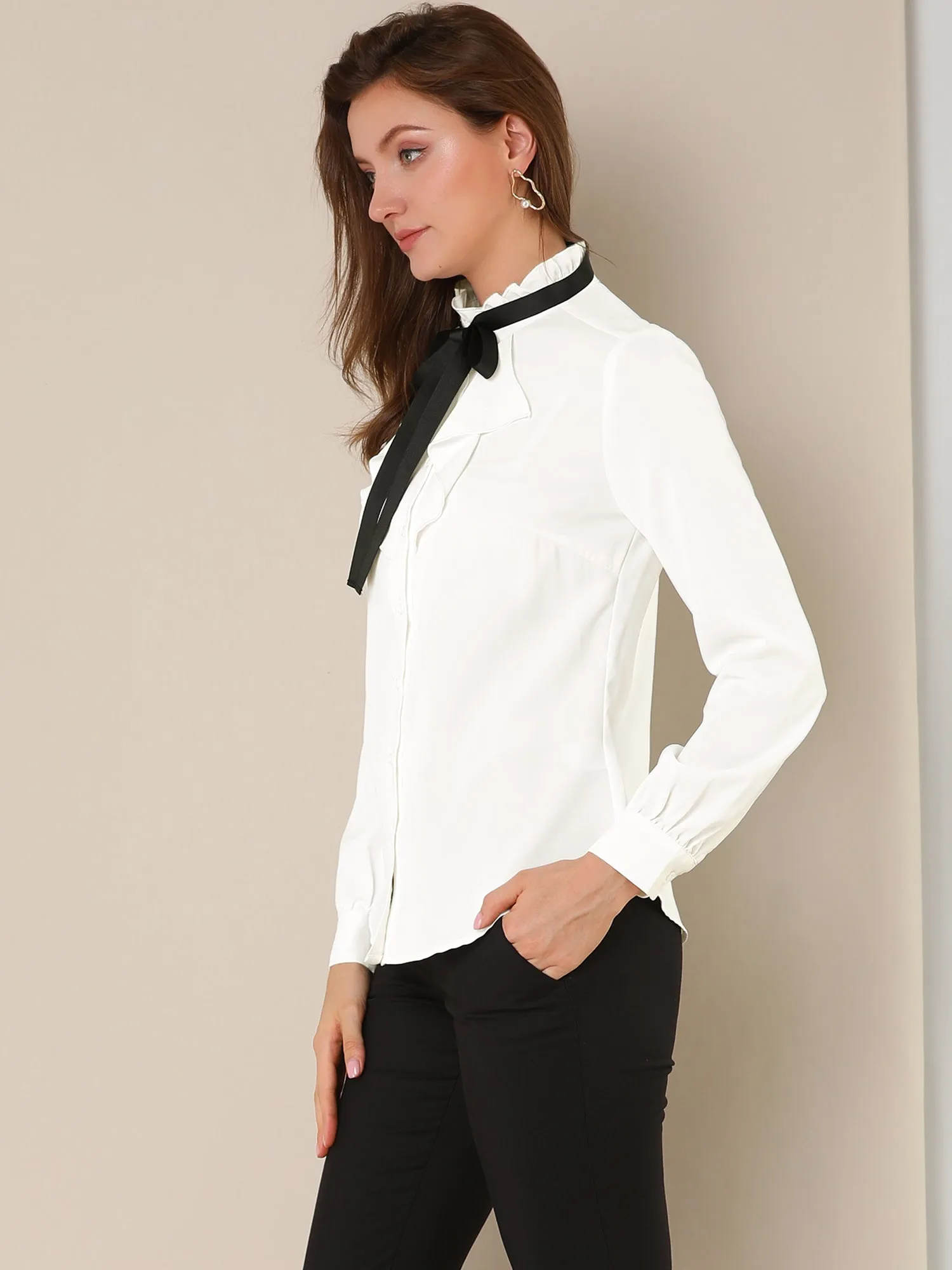 Victorian Gothic Ruffled Lotus Tops Button Down Shirt sold by Allegra K product image thumbnail 3