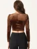 Crop Velvet Long Sleeve Top Casual Square Neck Blouse sold by Allegra K