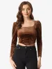 Crop Velvet Long Sleeve Top Casual Square Neck Blouse sold by Allegra K