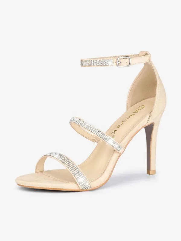 Faux Suede Strappy Ankle Strap Rhinestone Heel Sandals sold by Allegra K