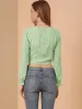 Floral Bow Tie Long Sleeve Ruffle V Neck Crop Top Blouse sold by Allegra K