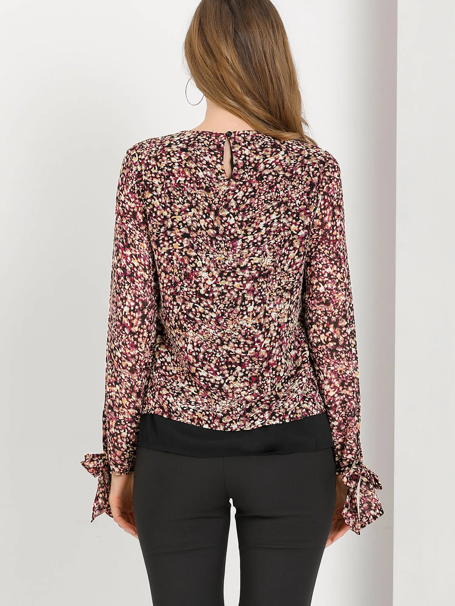 Bohemian Floral Self Tie Long Sleeve Vintage Blouse Top sold by Allegra K product image thumbnail 4