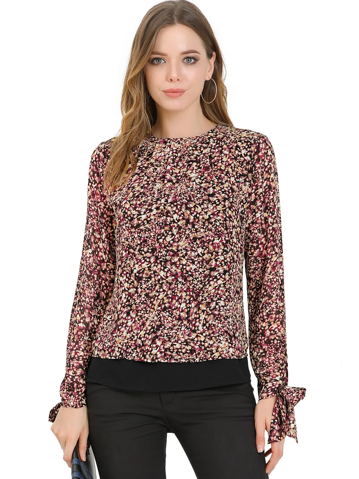 Bohemian Floral Self Tie Long Sleeve Vintage Blouse Top sold by Allegra K product image thumbnail 2