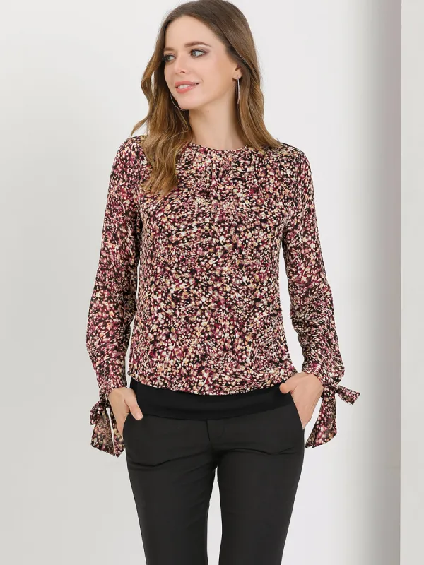 Bohemian Floral Self Tie Long Sleeve Vintage Blouse Top sold by Allegra K
