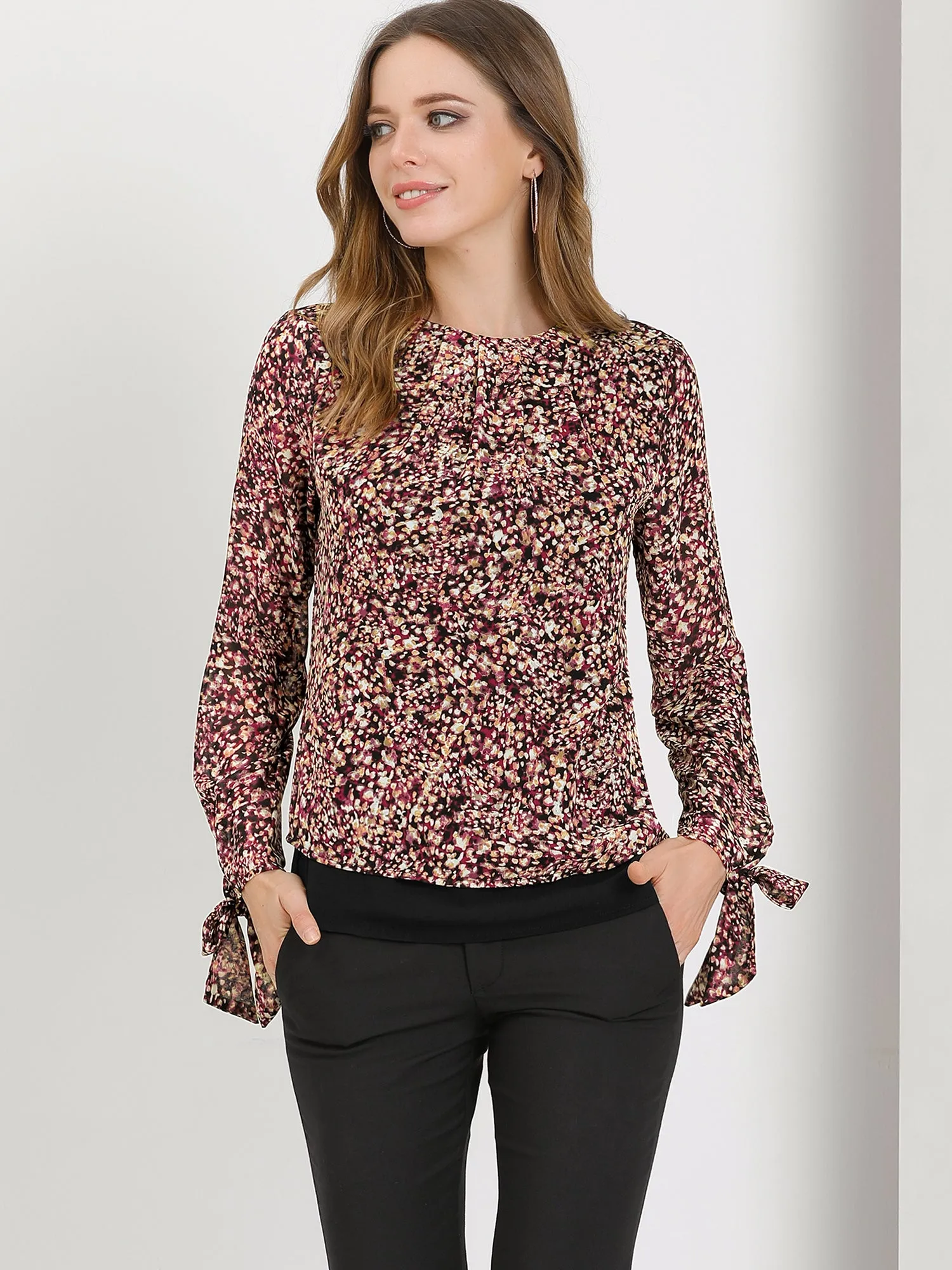 Bohemian Floral Self Tie Long Sleeve Vintage Blouse Top sold by Allegra K