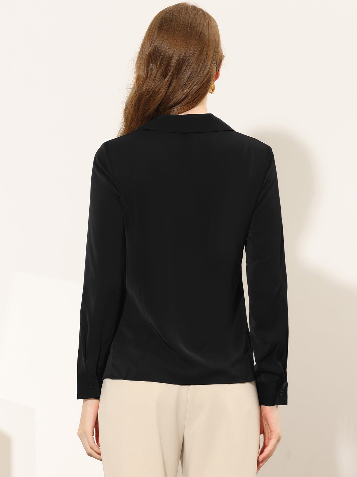 Work Tops Long Sleeve Tie V Neck Office Blouse sold by Allegra K product image thumbnail 3