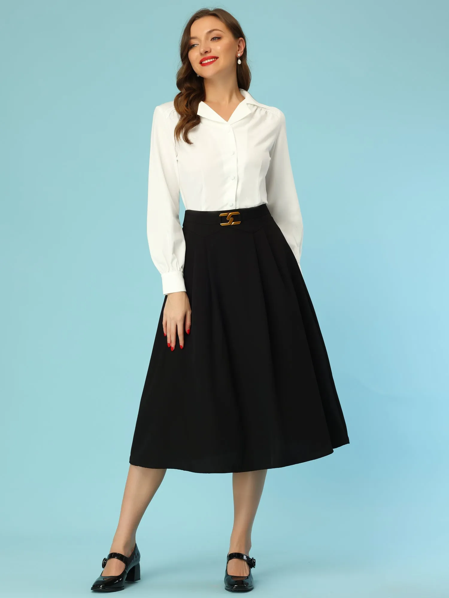 Long Sleeve Button Down Shirt Vintage Collared Work Blouse sold by Allegra K