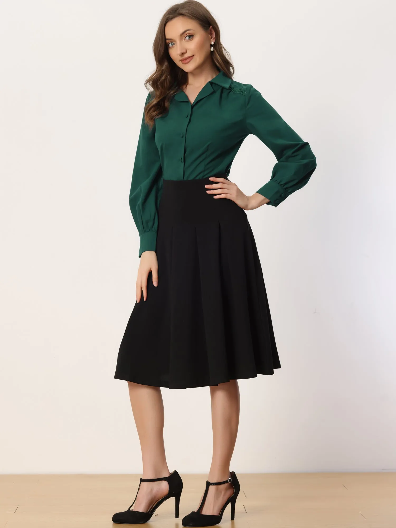 Long Sleeve Button Down Shirt Vintage Collared Work Blouse sold by Allegra K product image thumbnail 5