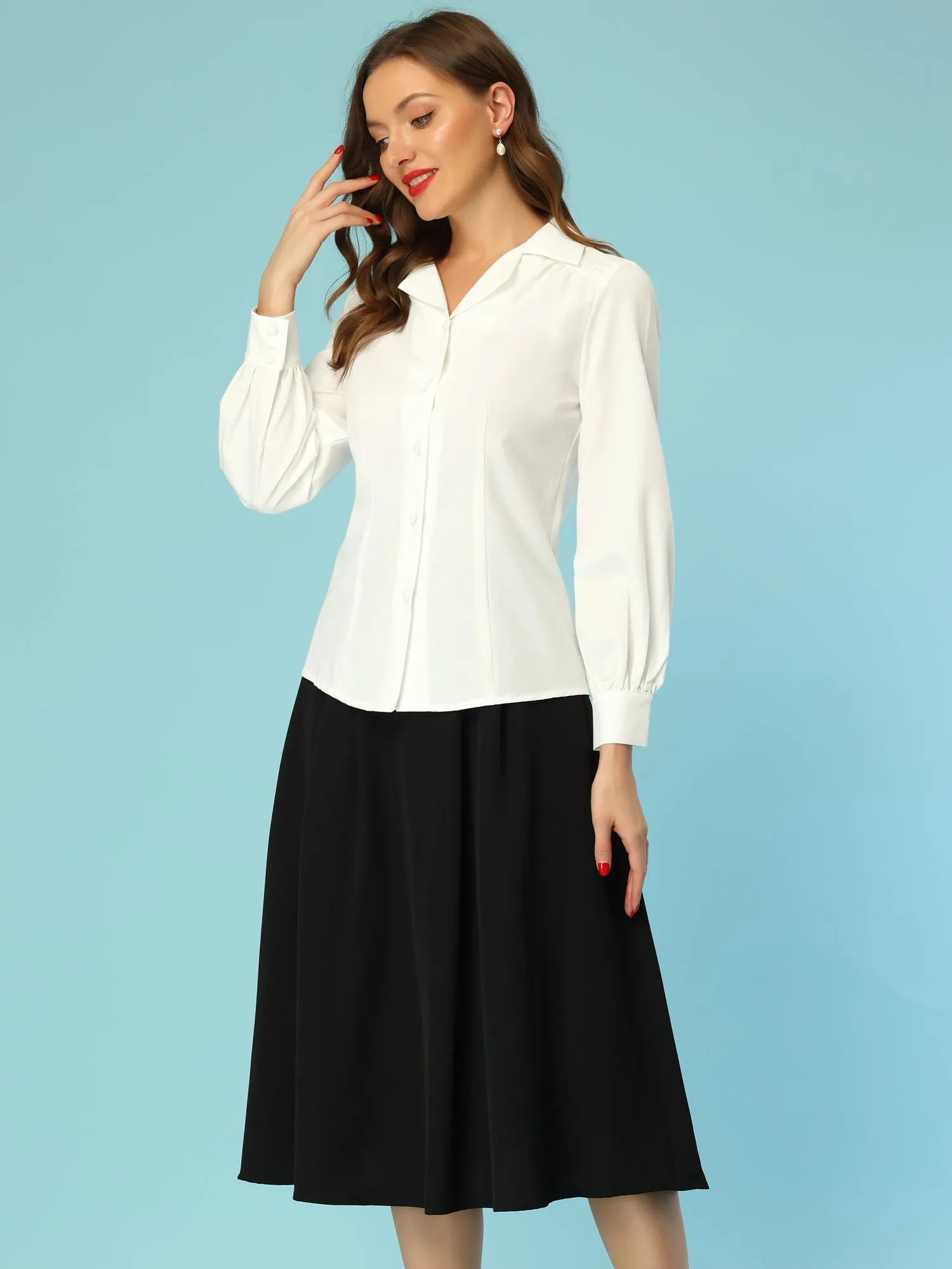 Long Sleeve Button Down Shirt Vintage Collared Work Blouse sold by Allegra K product image thumbnail 3