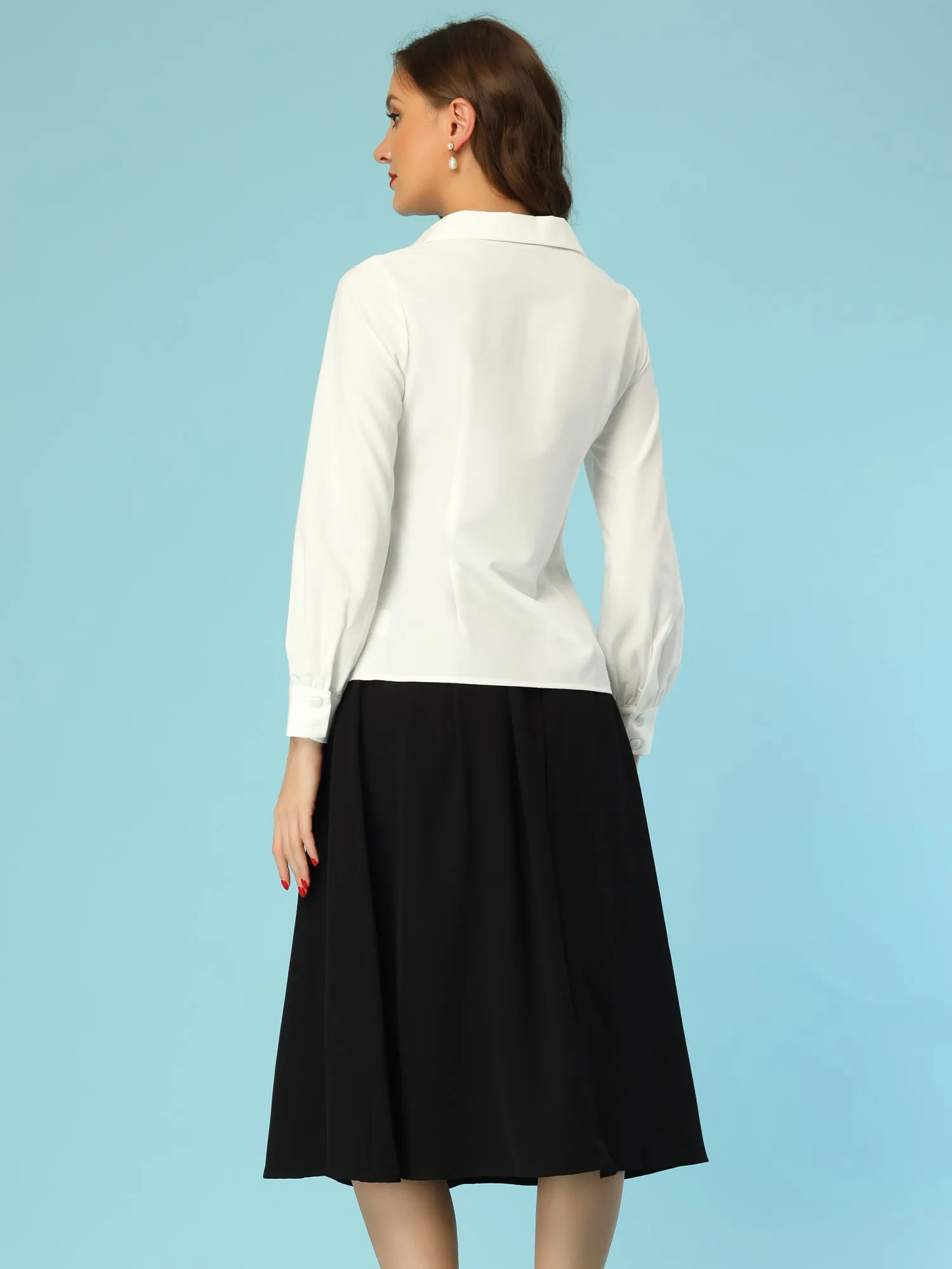 Long Sleeve Button Down Shirt Vintage Collared Work Blouse sold by Allegra K product image thumbnail 4