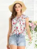 Floral Self Tie Neck Tassel Sleeveless Ruffle Shirt Blouse sold by Allegra K