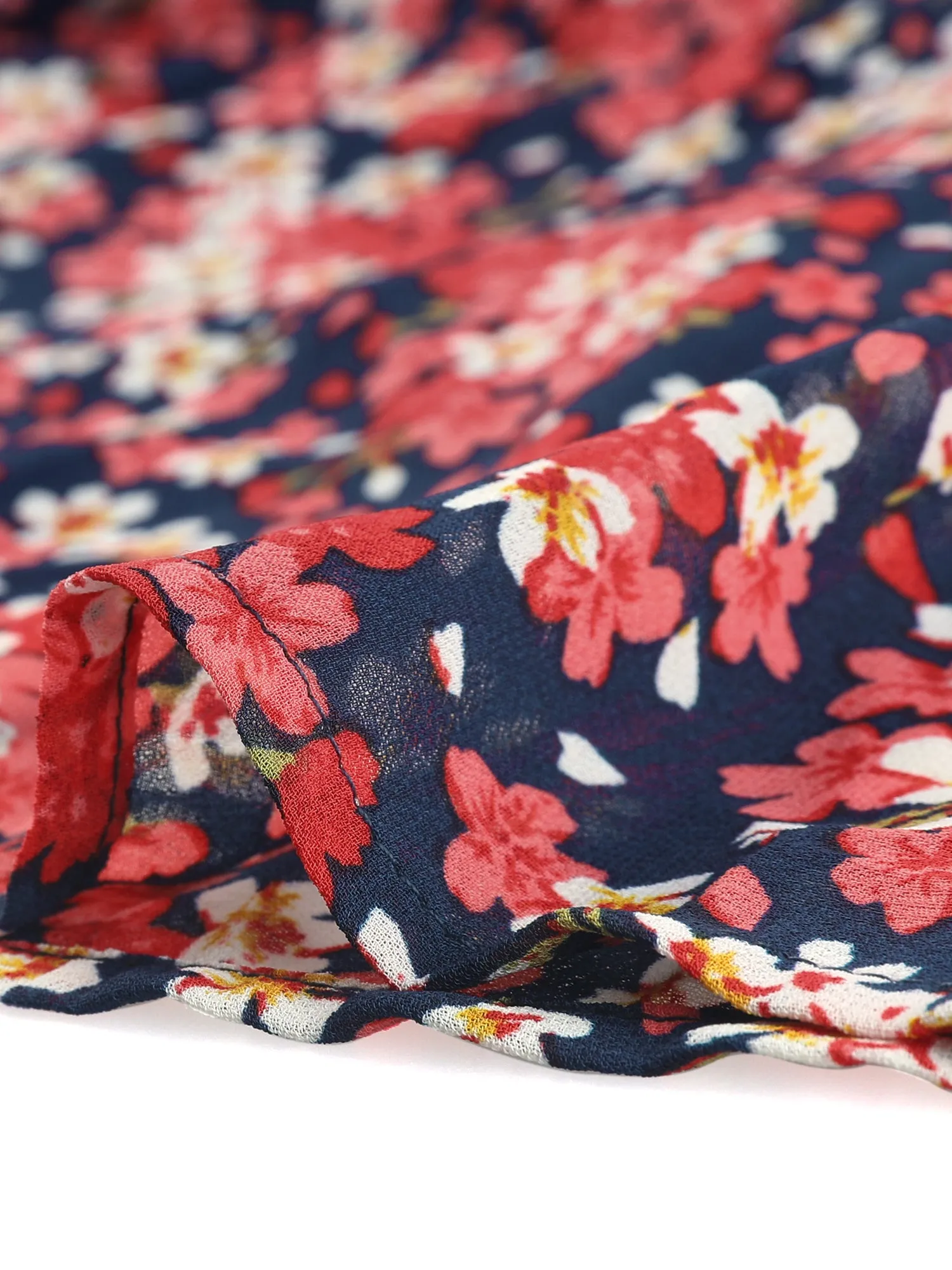 Ruffled Tie Neck 3/4 Puff Sleeve Flowy Mini Floral Dress sold by Allegra K product image thumbnail 2