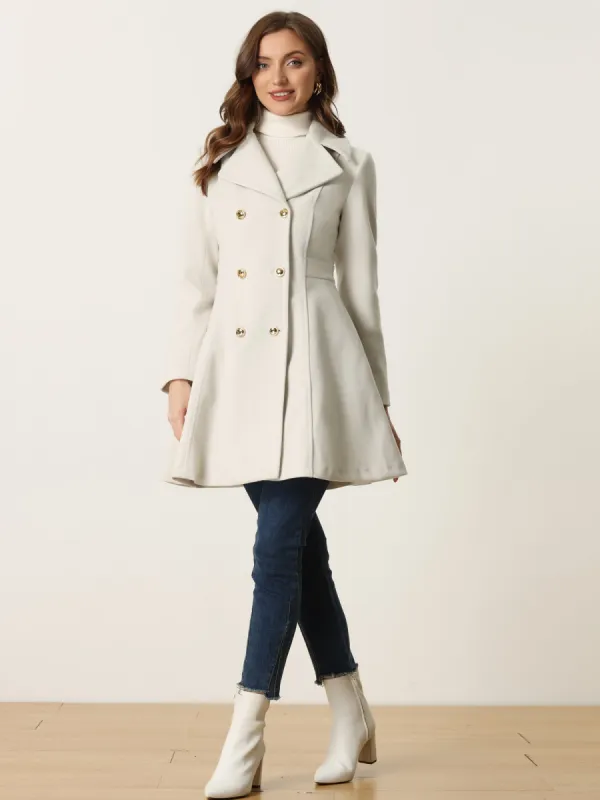 Winter Long Lapel Collar Contrast Double Breast Coat sold by Allegra K
