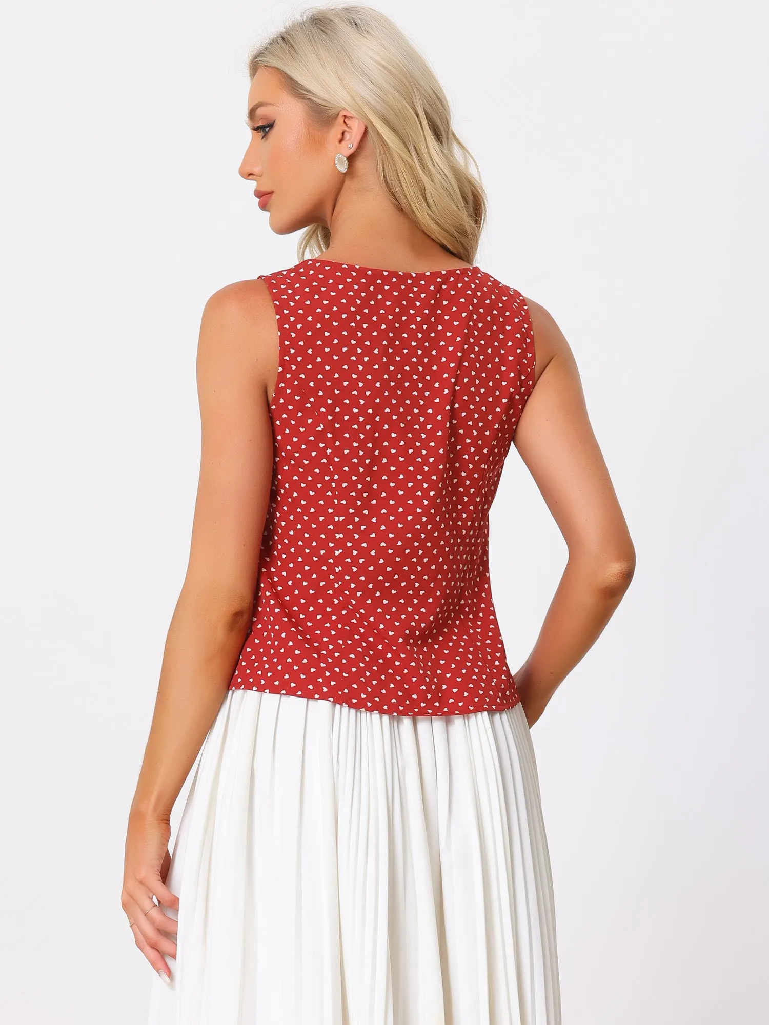 Sleeveless Heart Print V-neck Button Down Vintage Blouse sold by Allegra K product image thumbnail 3