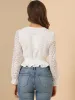 Peter Pan Collar Smocked Waist Ruffled Trim Floral Lace Crop Top sold by Allegra K