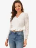 Peter Pan Collar Smocked Waist Ruffled Trim Floral Lace Crop Top sold by Allegra K