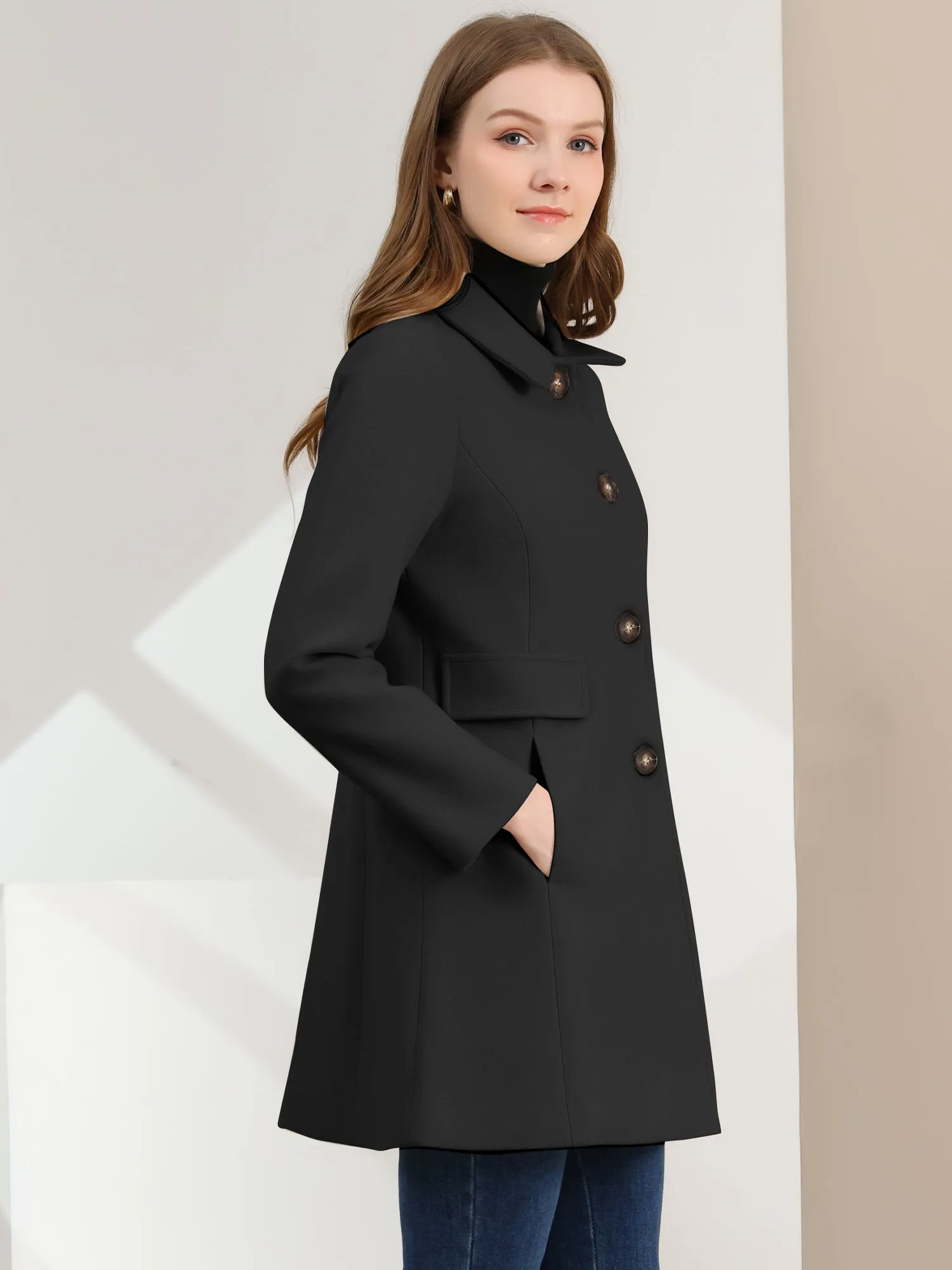 Winter Overcoat Peter Pan Collar Single Breasted Outwear Pea Coat sold by Allegra K product image thumbnail 3