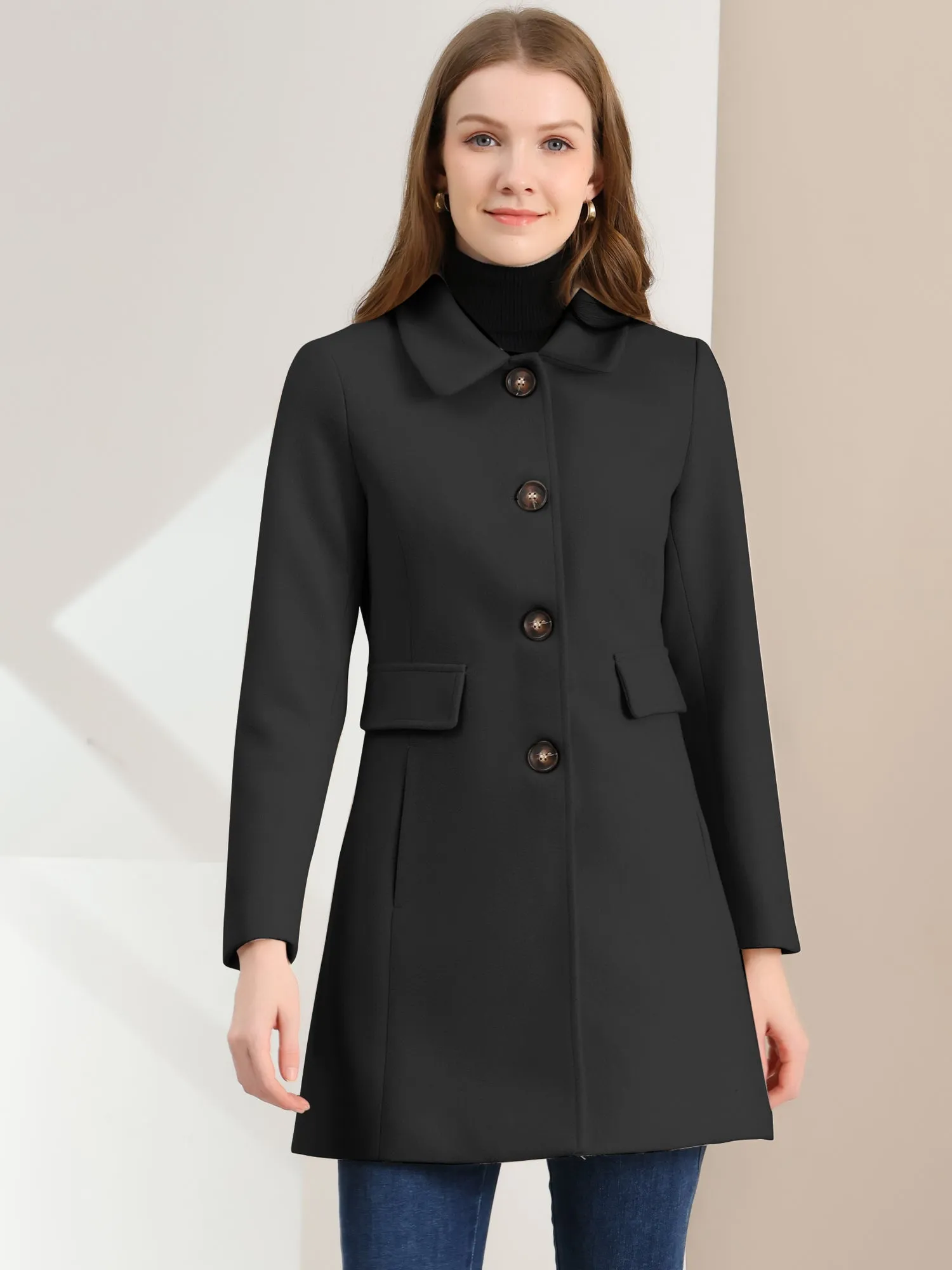 Winter Overcoat Peter Pan Collar Single Breasted Outwear Pea Coat sold by Allegra K product image thumbnail 2