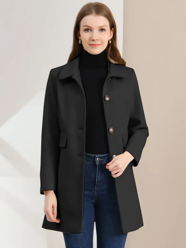 Winter Overcoat Peter Pan Collar Single Breasted Outwear Pea Coat sold by Allegra K