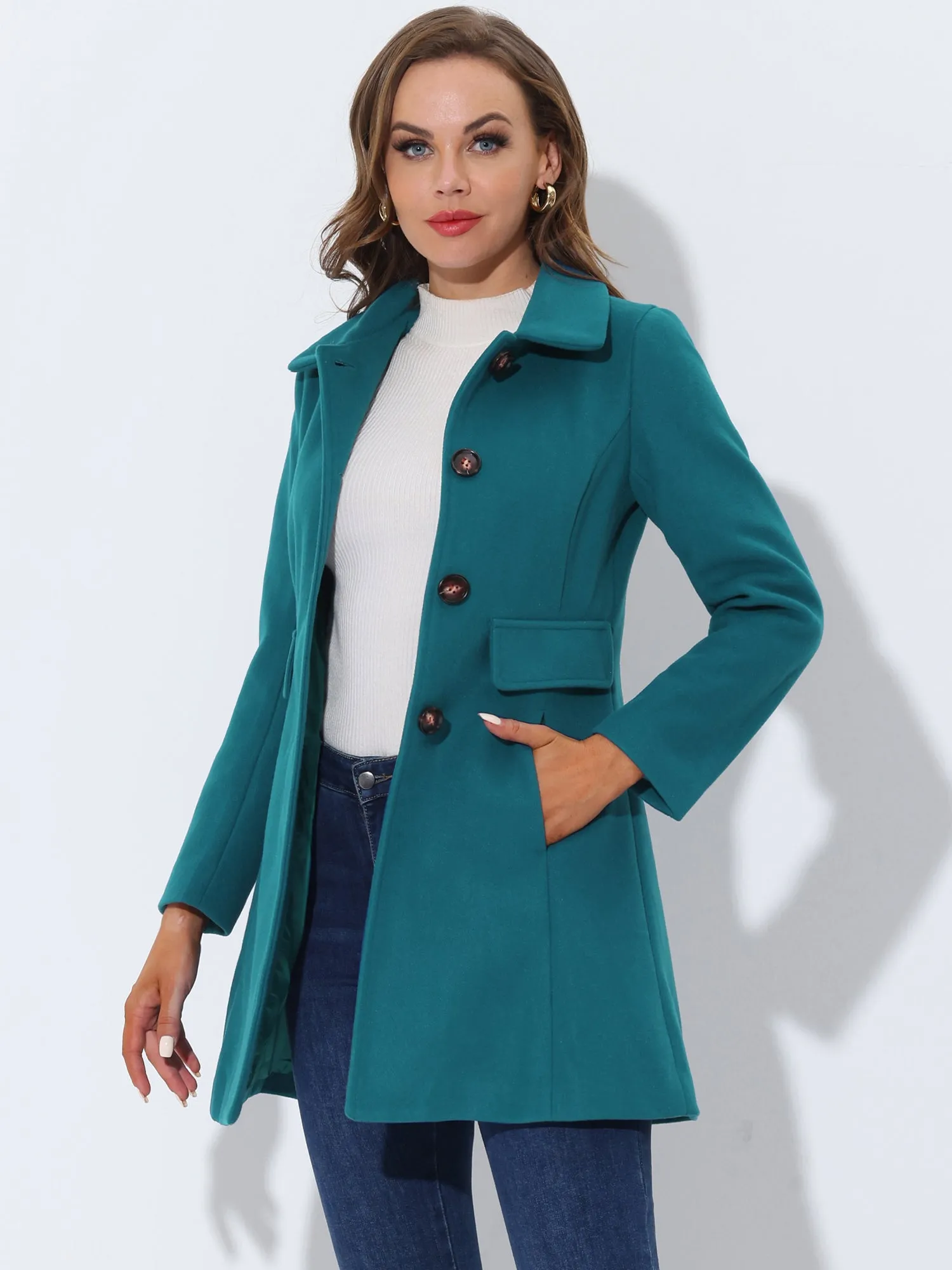 Winter Overcoat Peter Pan Collar Single Breasted Outwear Pea Coat sold by Allegra K product image thumbnail 5