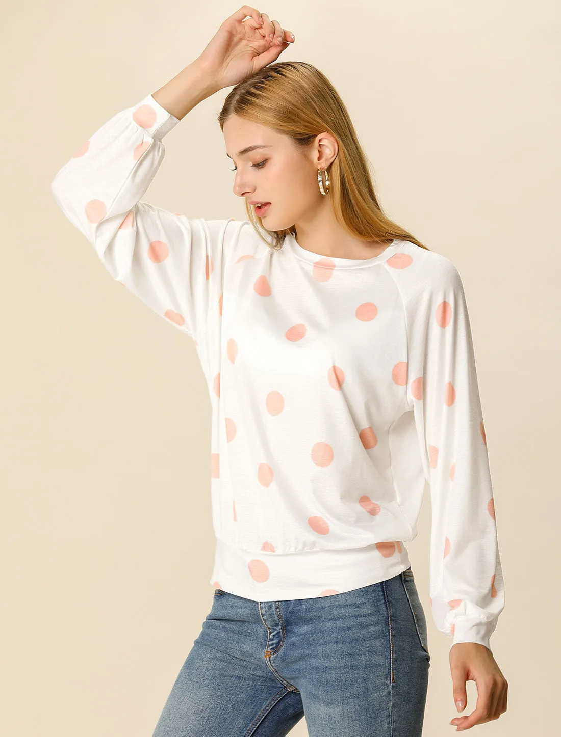 Long Sleeve Soft T-shirt Blouse Casual Polka Dots Top sold by Allegra K product image thumbnail 2