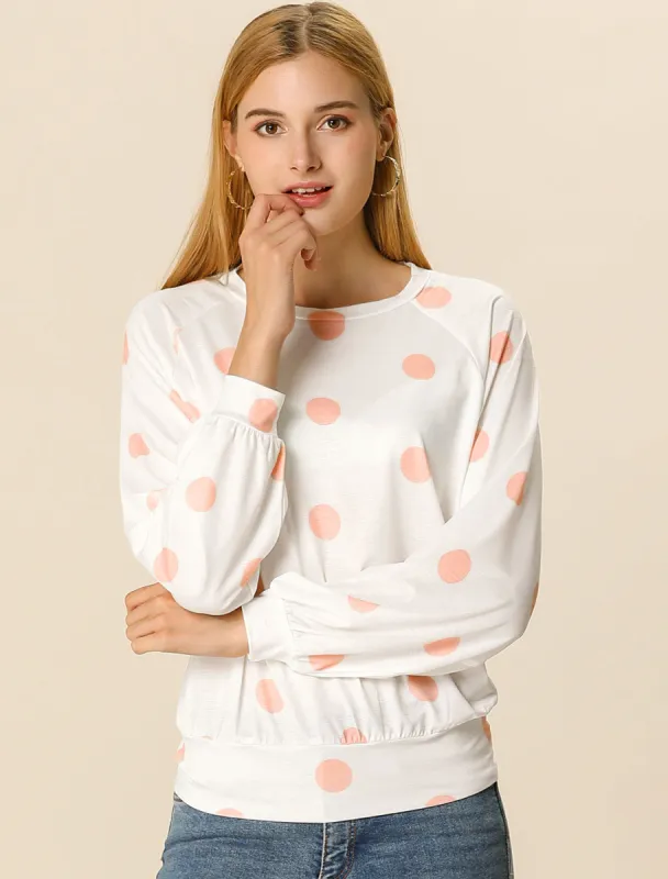Long Sleeve Soft T-shirt Blouse Casual Polka Dots Top sold by Allegra K