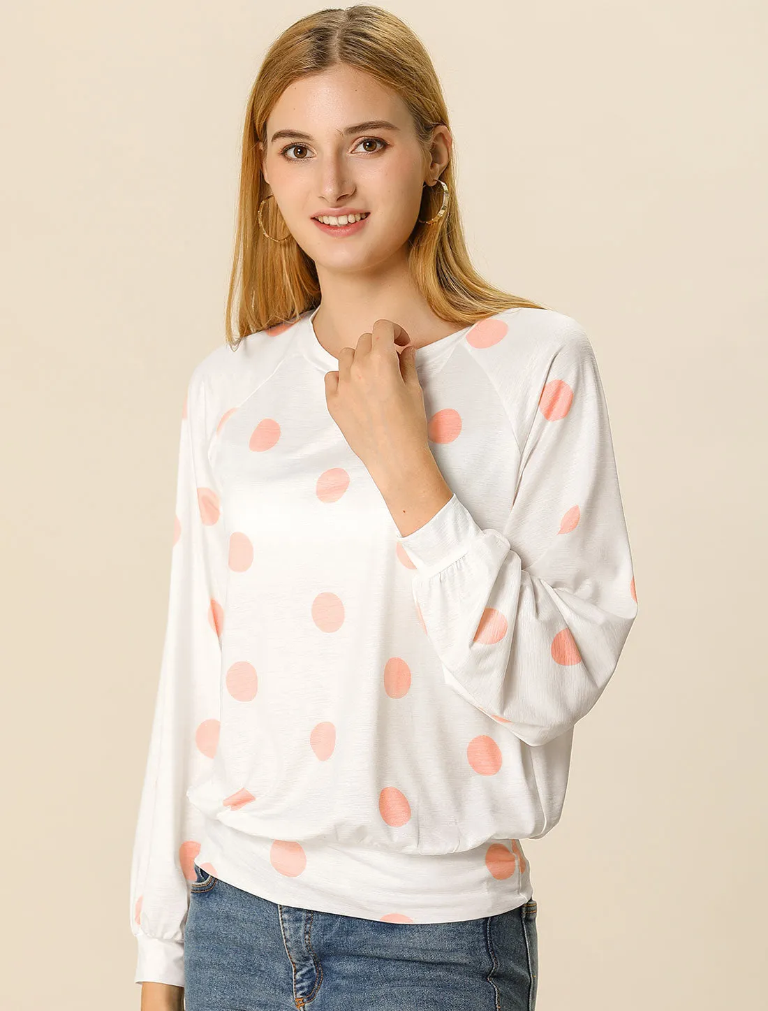 Long Sleeve Soft T-shirt Blouse Casual Polka Dots Top sold by Allegra K product image thumbnail 3