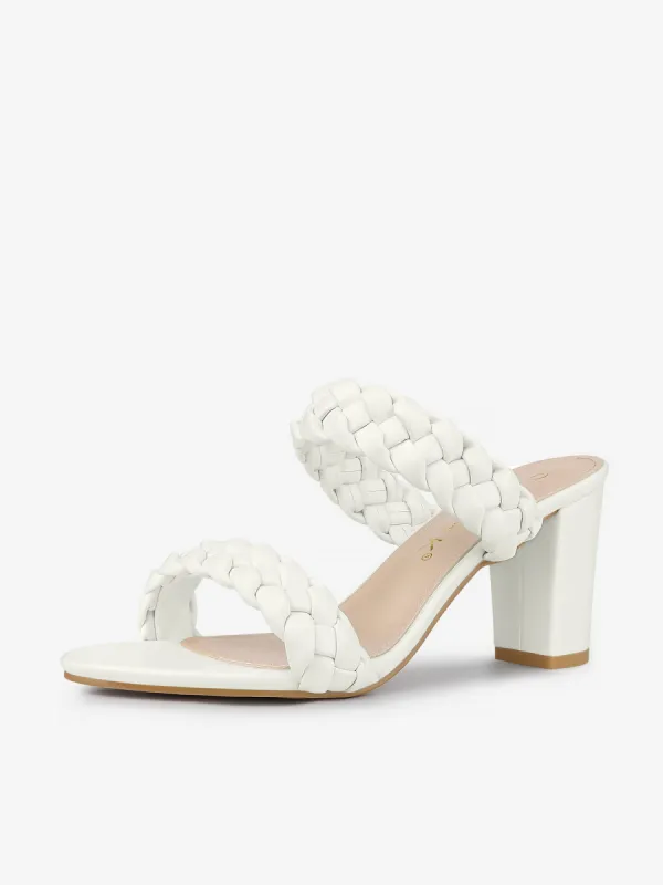 Elegant Open Toe Slip On Braided Chunky Heel Slide Sandals sold by Allegra K