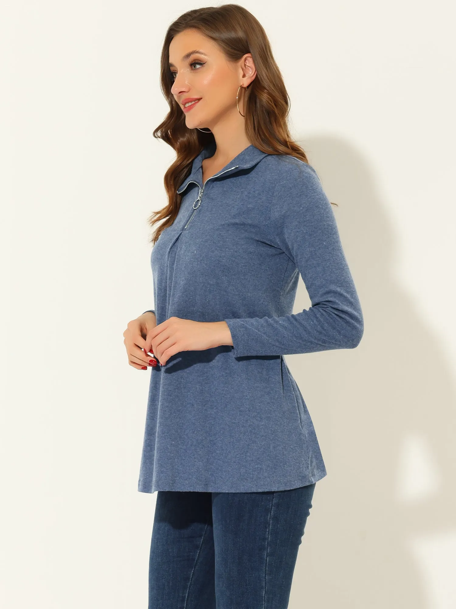 Swing Blouse Mock Neck Long Sleeve Zip Up Tunic Top sold by Allegra K product image thumbnail 2
