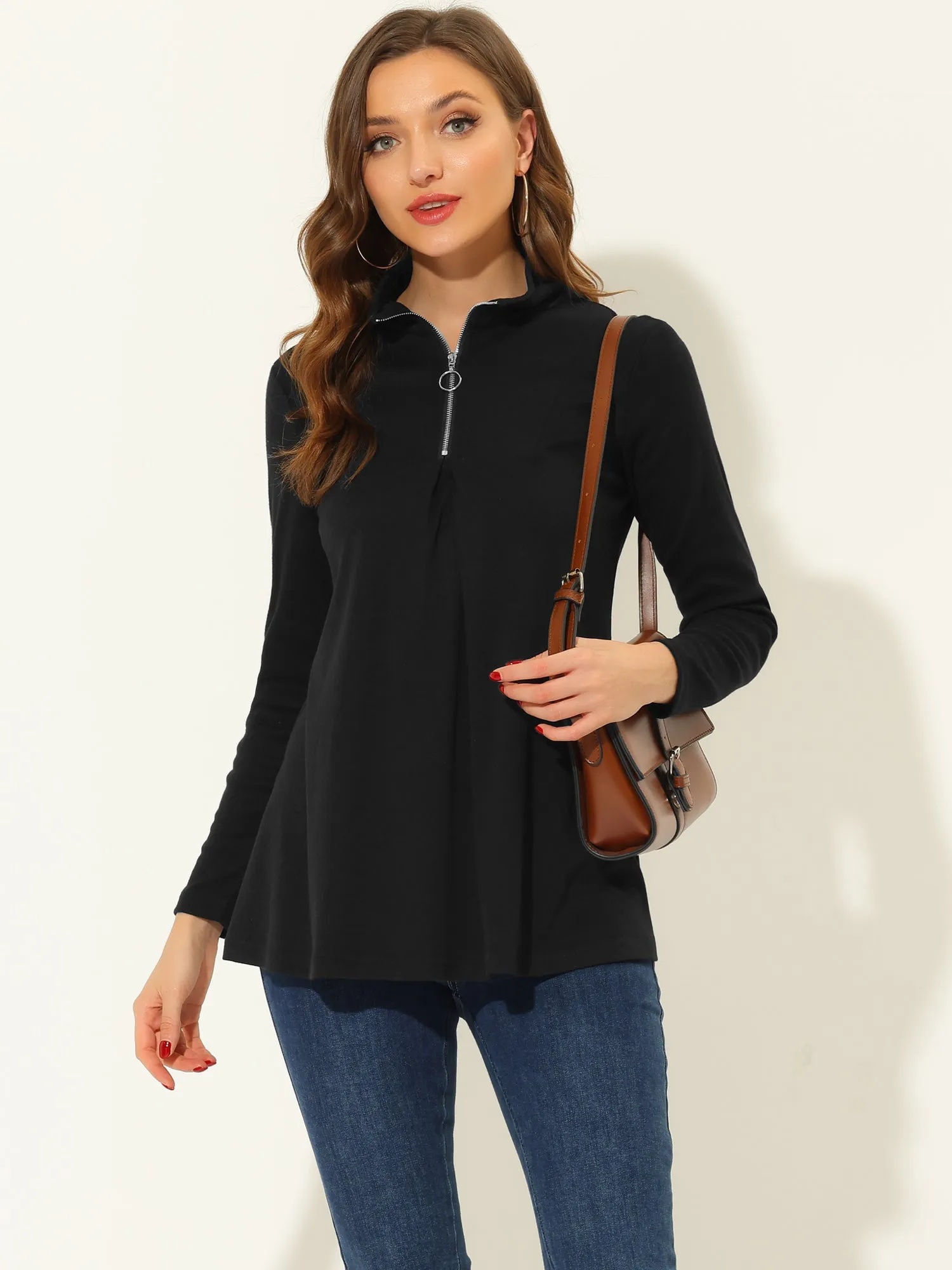 Swing Blouse Mock Neck Long Sleeve Zip Up Tunic Top sold by Allegra K product image thumbnail 4