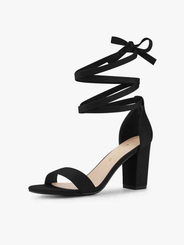 Lace Up and Ankle Strap Chunky Heel Sandals sold by Allegra K