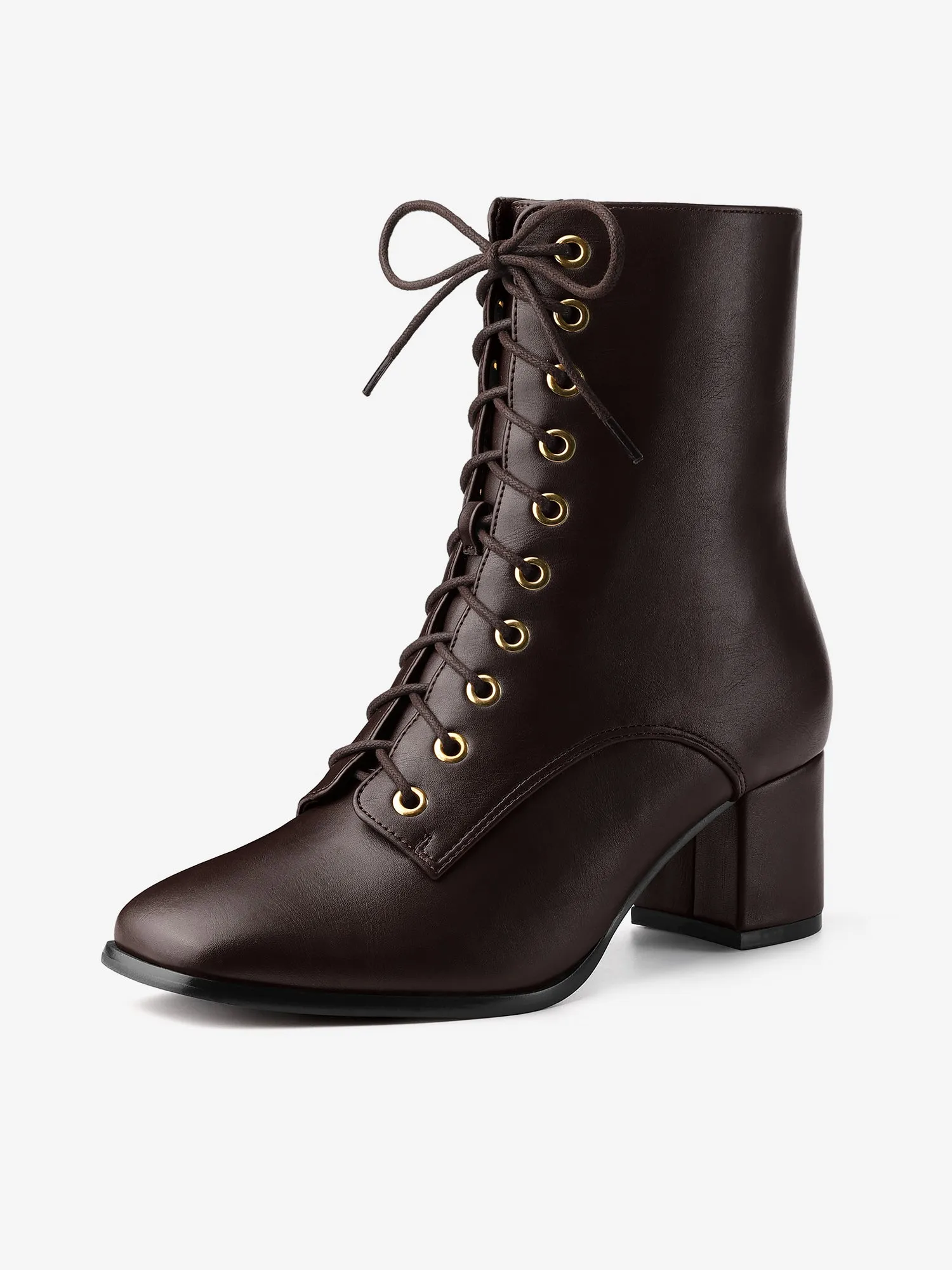 Square Toe Lace Up Chunky Heel Ankle Zipper Combat Boots sold by Allegra K