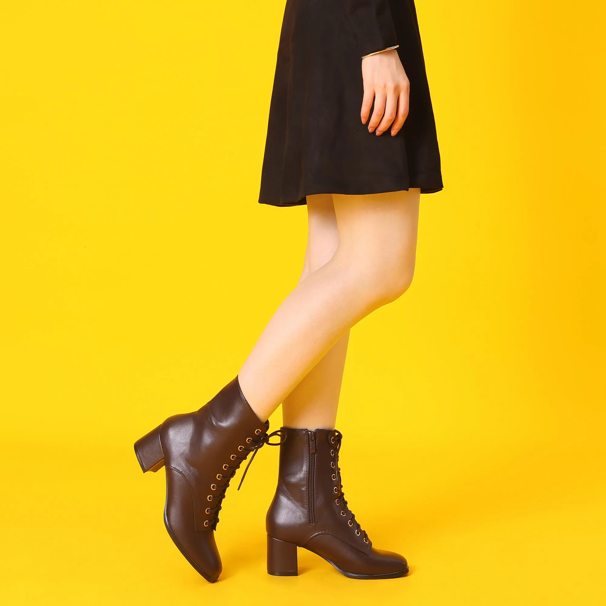 Square Toe Lace Up Chunky Heel Ankle Zipper Combat Boots sold by Allegra K product image thumbnail 3