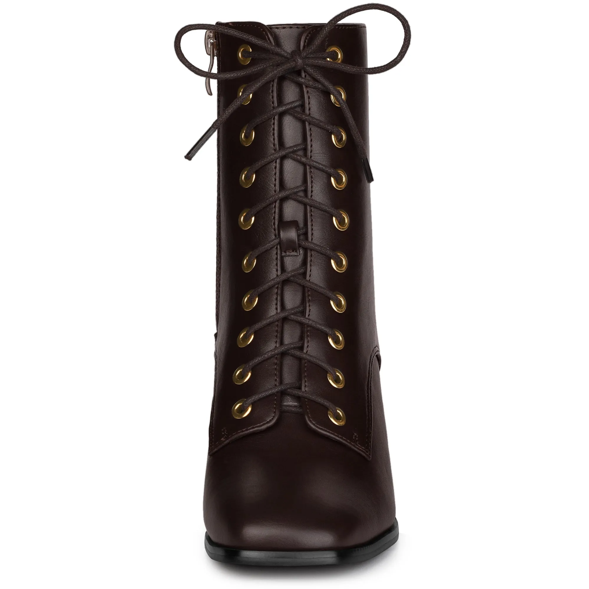 Square Toe Lace Up Chunky Heel Ankle Zipper Combat Boots sold by Allegra K product image thumbnail 4