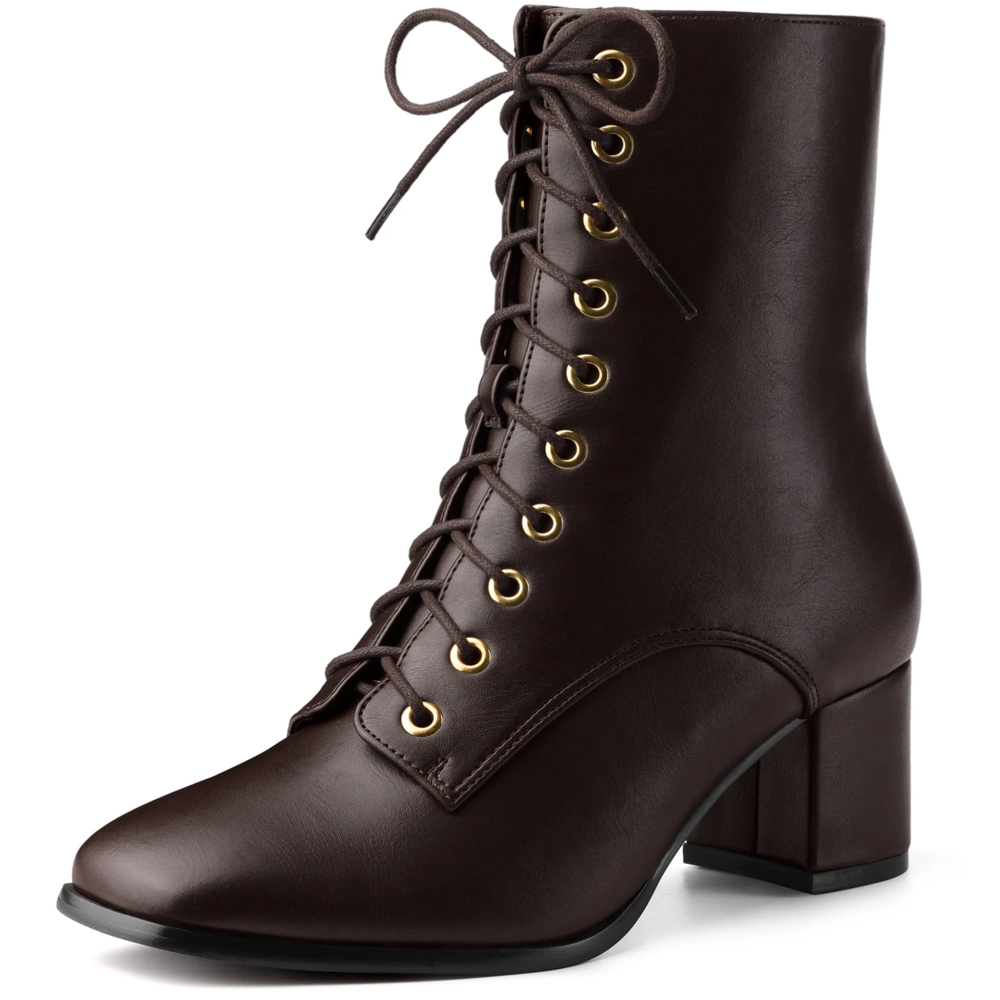 Square Toe Lace Up Chunky Heel Ankle Zipper Combat Boots sold by Allegra K product image thumbnail 2