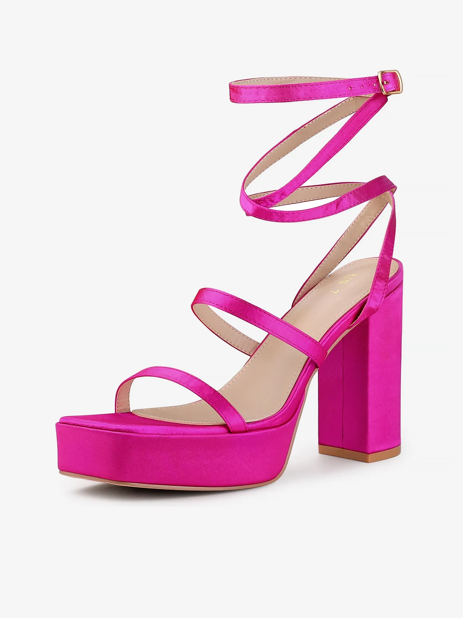 Women's Wrap Up Open Toe Platform Buckle Chunky High Heel Sandals sold by Allegra K