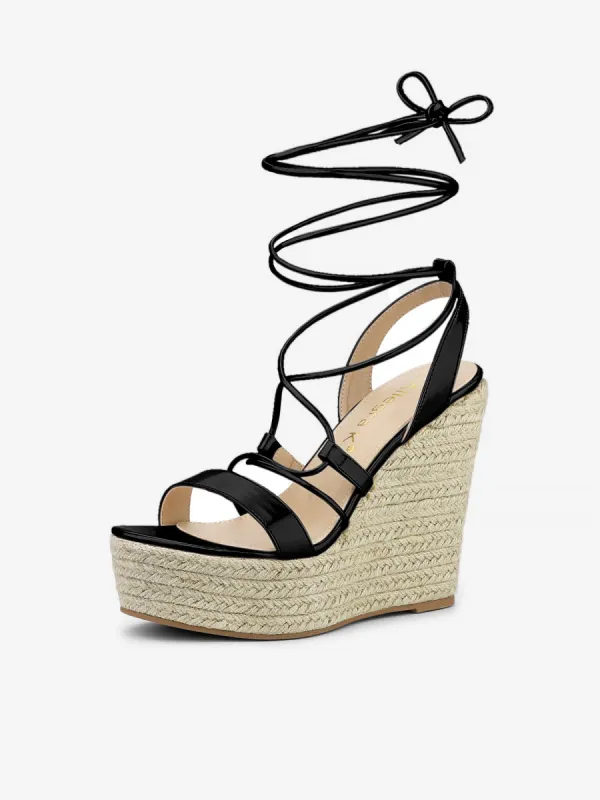 Espadrilles Platform Wedges Heel Lace Up Sandals sold by Allegra K