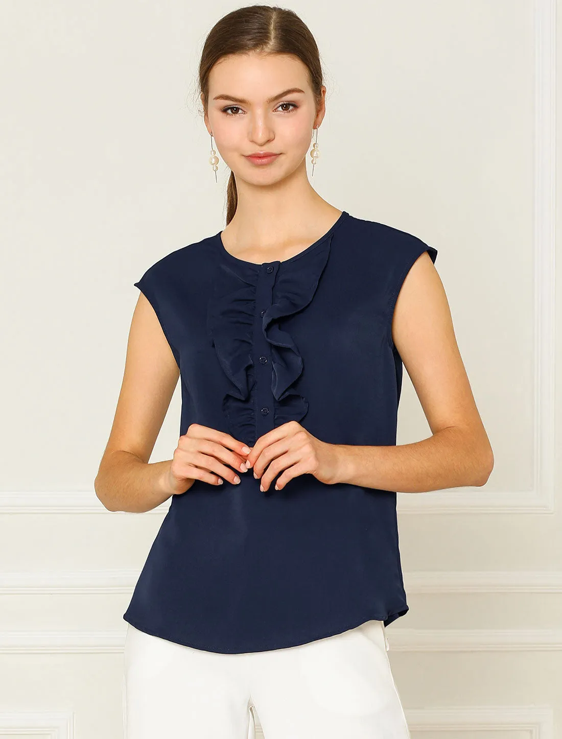 Ruffled Sleeveless Blouse Office Work Chiffon Top sold by Allegra K product image thumbnail 4