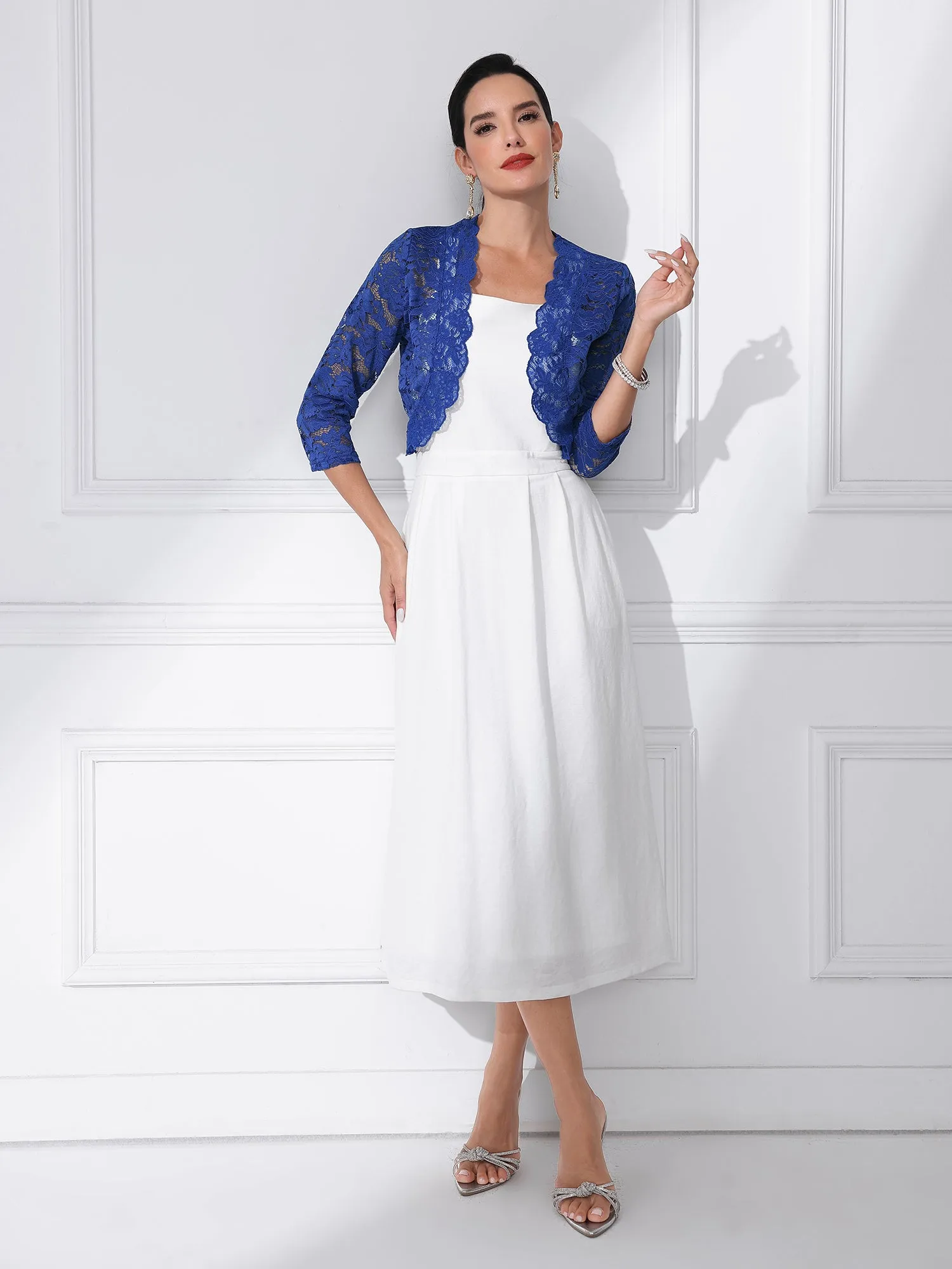 Sheer Floral Elegant 3/4 Sleeve Lace Shrug sold by Allegra K product image thumbnail 2