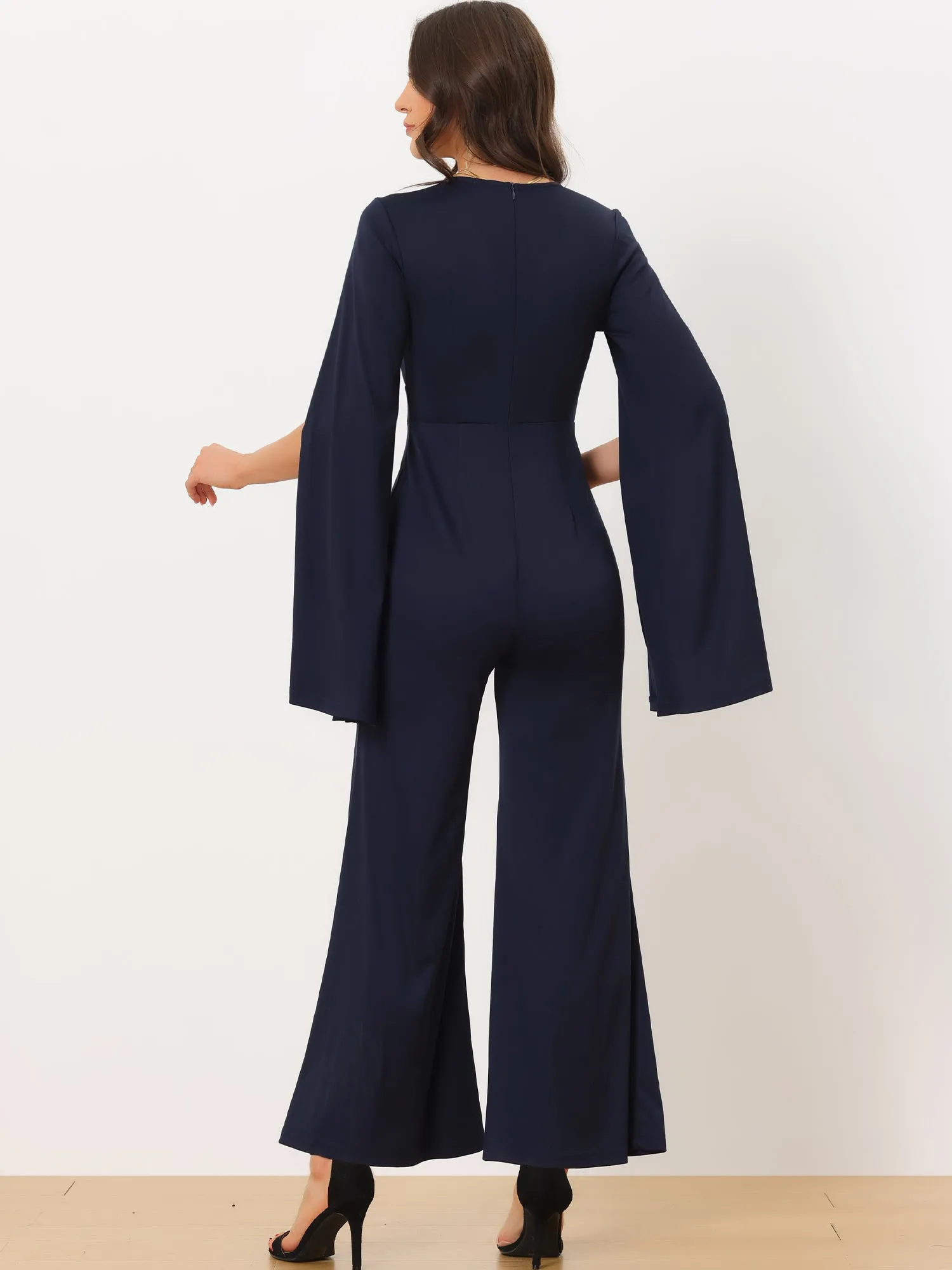 Dressy Slit Long Sleeves Sexy V Neck Jumpsuits sold by Allegra K product image thumbnail 3