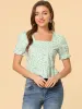 Floral Square Neck Short Sleeve Ruffled Hem Peplum Blouse sold by Allegra K