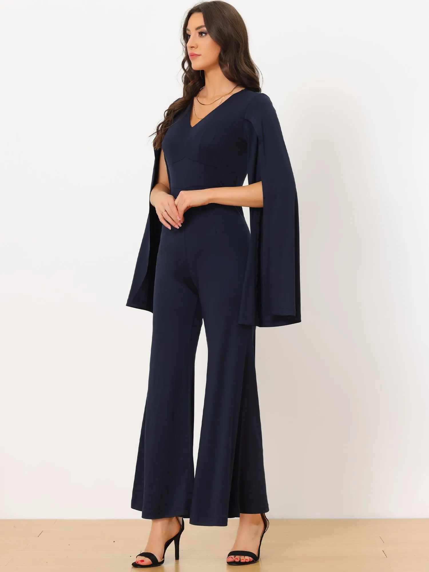 Dressy Slit Long Sleeves Sexy V Neck Jumpsuits sold by Allegra K product image thumbnail 4