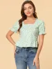 Floral Square Neck Short Sleeve Ruffled Hem Peplum Blouse sold by Allegra K
