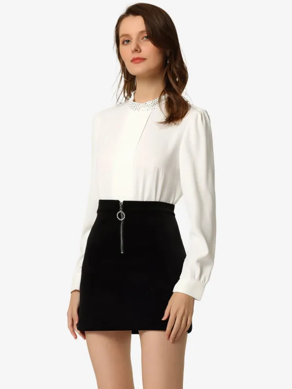 Work Top Pleated Front Long Sleeve Mock Neck Blouse sold by Allegra K