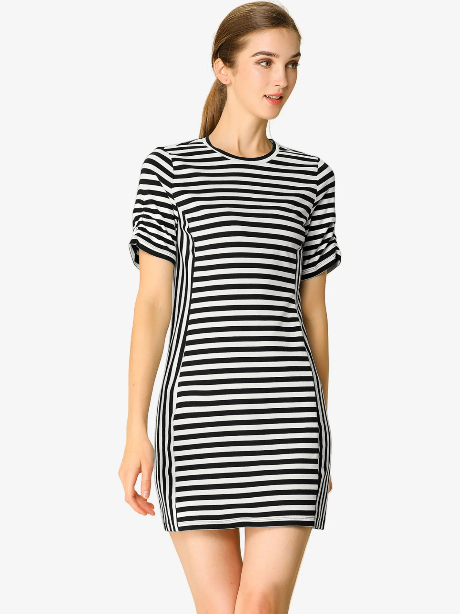 Casual Short Sleeve Crew Neck Striped Mini Tee Dress sold by Allegra K product image thumbnail 5