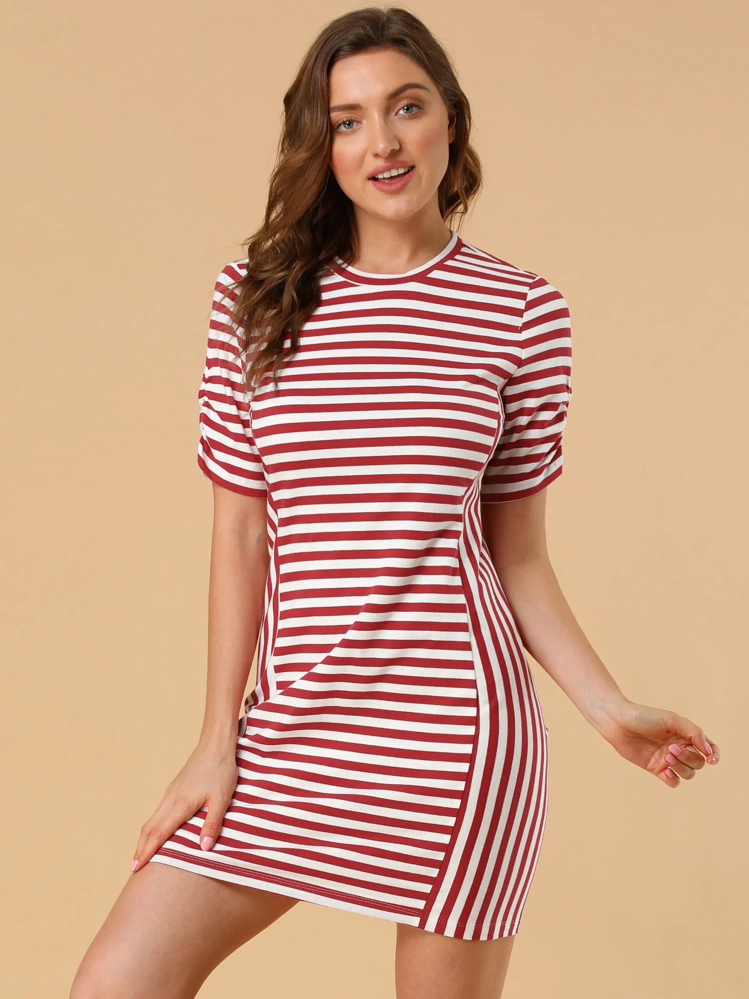 Casual Short Sleeve Crew Neck Striped Mini Tee Dress sold by Allegra K product image thumbnail 2