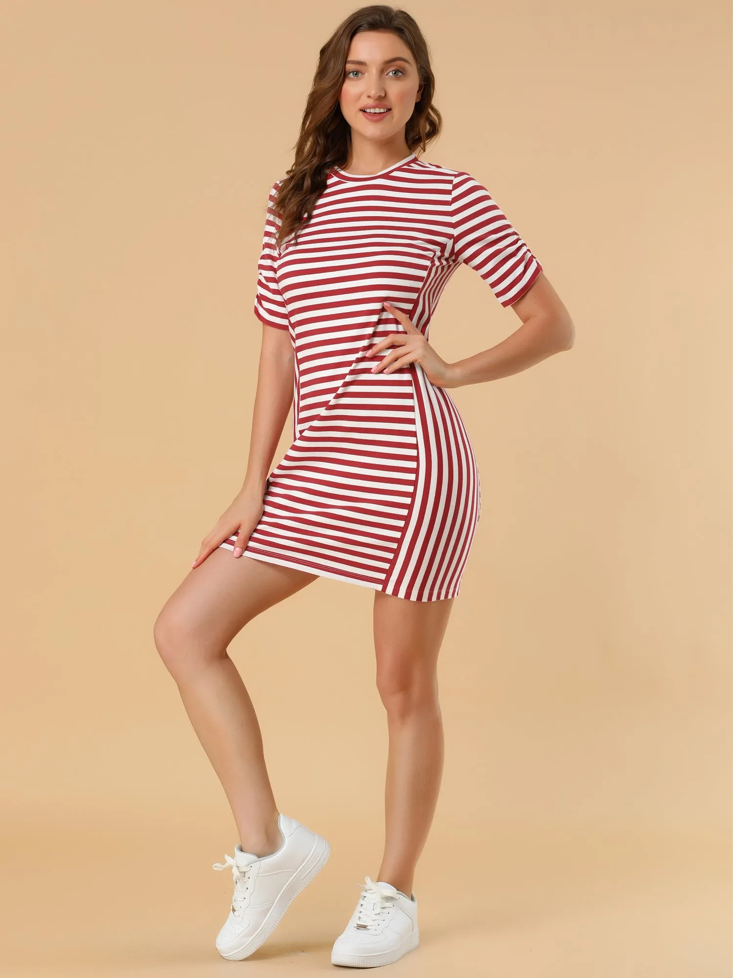 Casual Short Sleeve Crew Neck Striped Mini Tee Dress sold by Allegra K product image thumbnail 3
