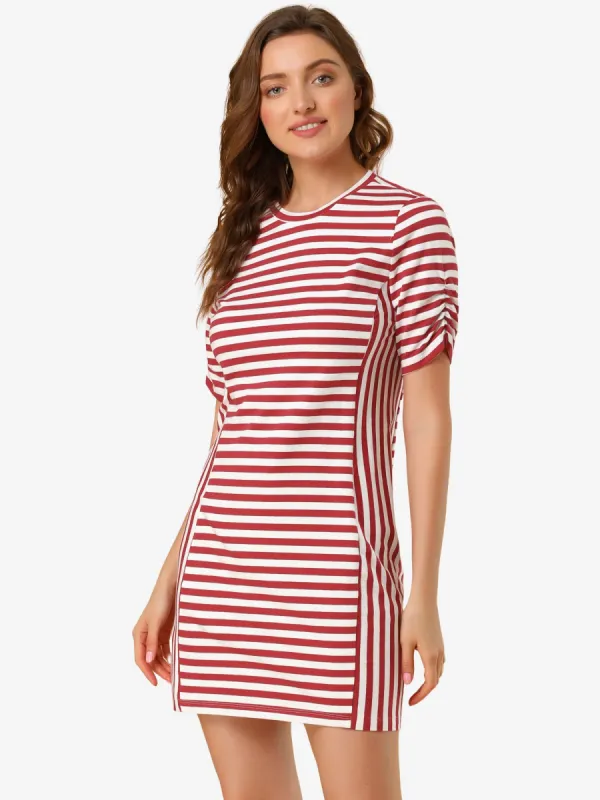 Casual Short Sleeve Crew Neck Striped Mini Tee Dress made by Allegra K