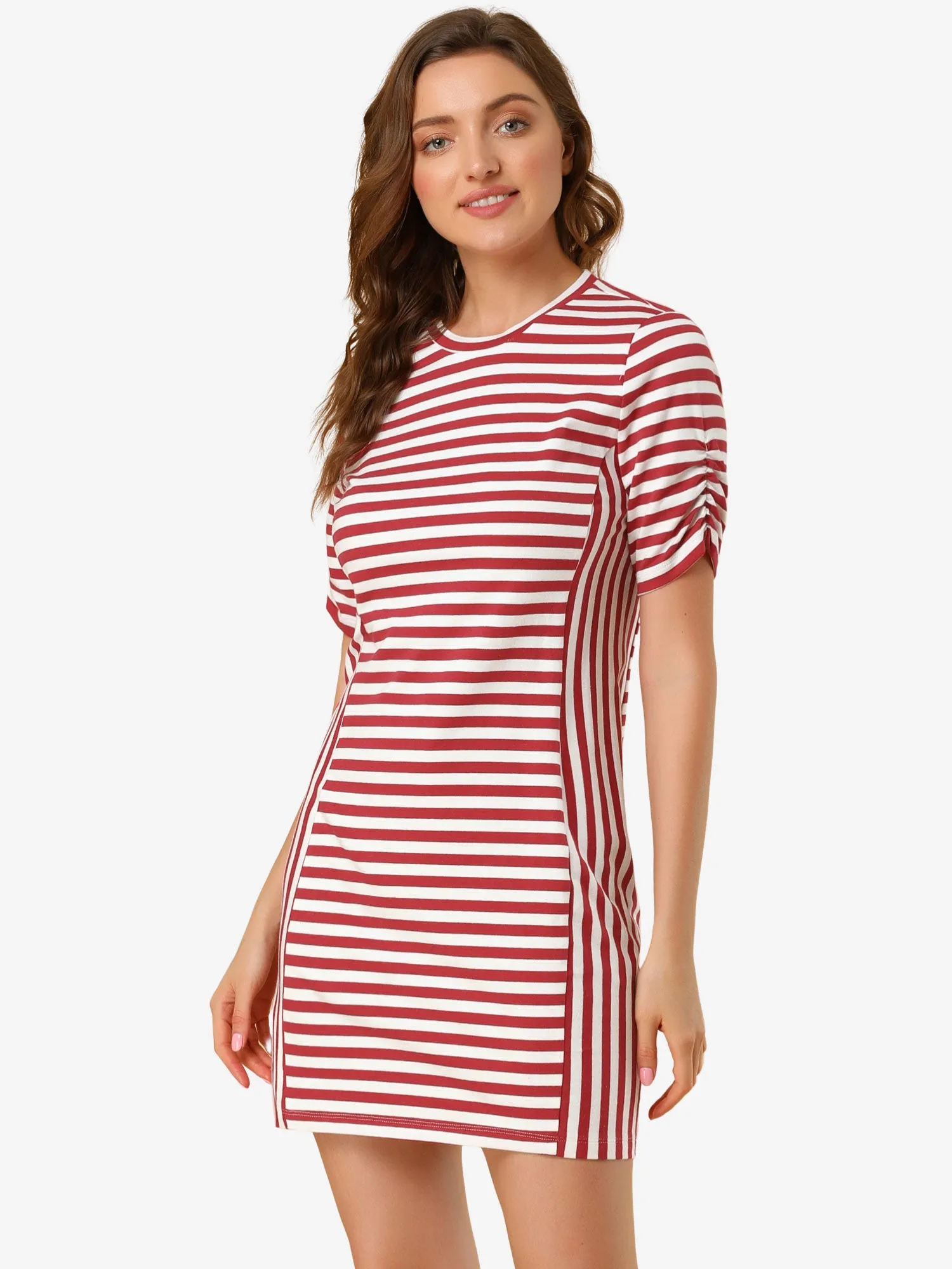 Casual Short Sleeve Crew Neck Striped Mini Tee Dress sold by Allegra K