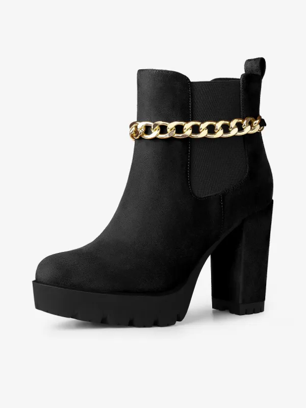 Platform Chain Chunky High Heel Chelsea Boots made by Allegra K
